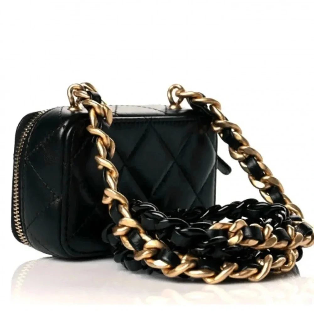 Chanel Black Quilted Mini Lacquered Chain Clutch in lambskin leather